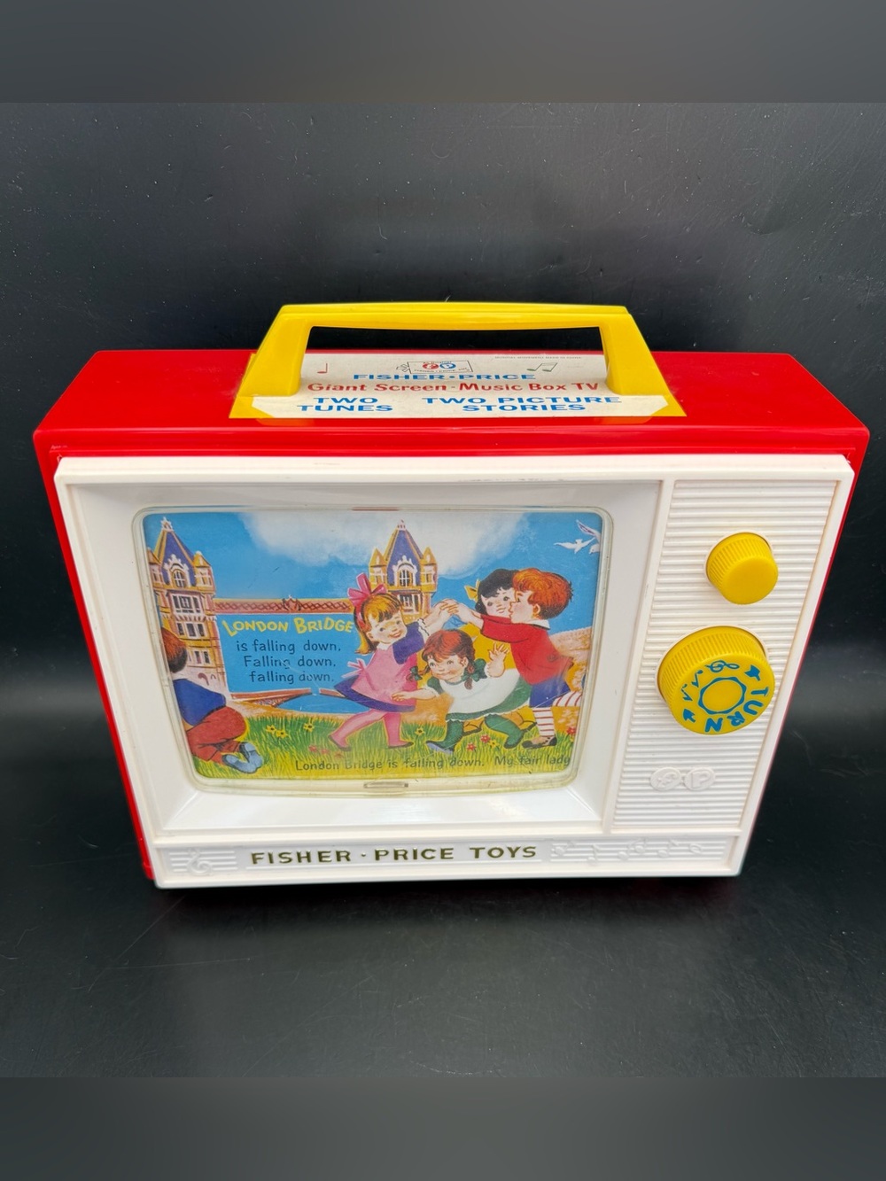 Fisher Price Two-Tune TV Giant Screen Music Box Wind-Up Vintage Style 2009 Works
